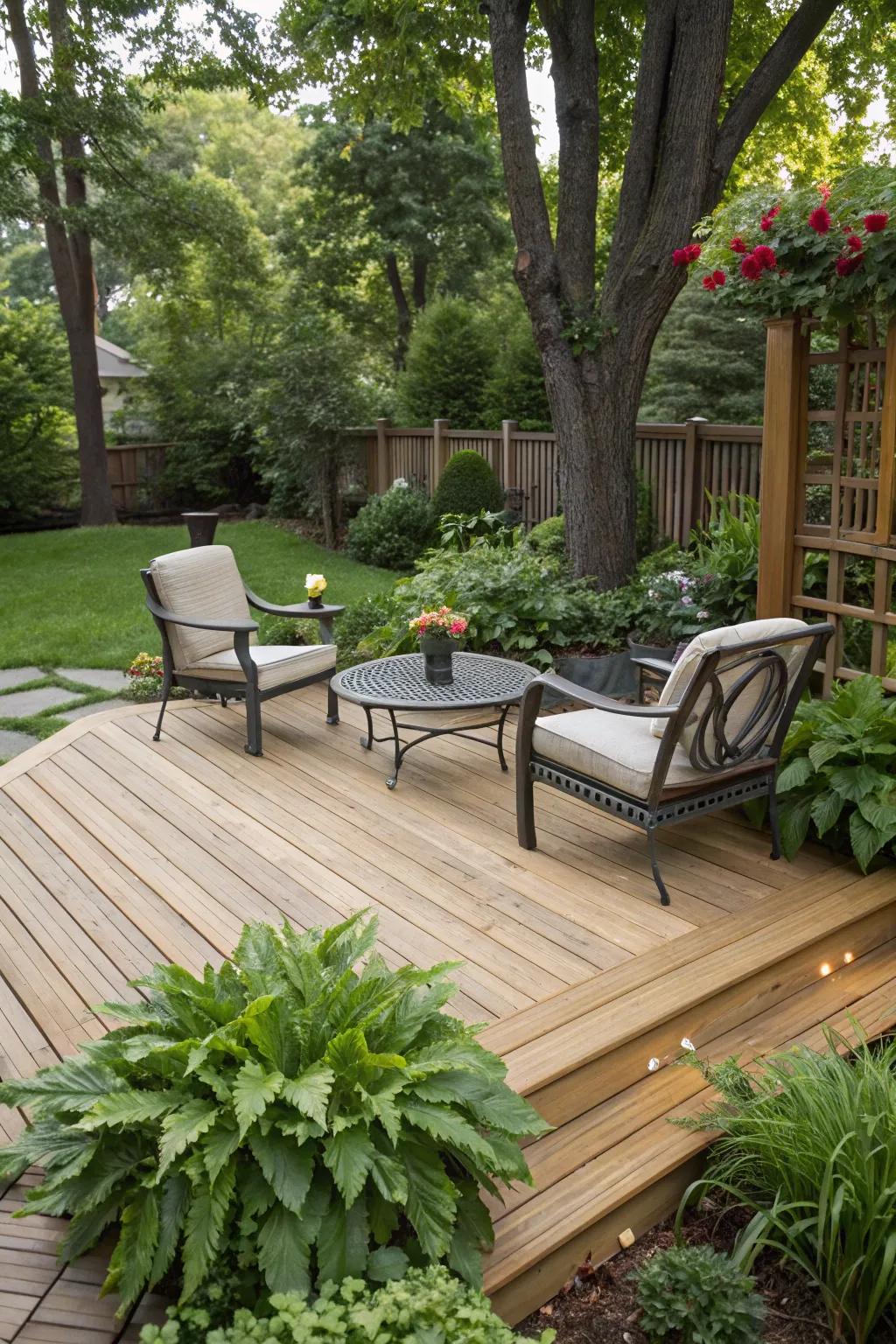 A classic wooden deck that exudes timeless charm.