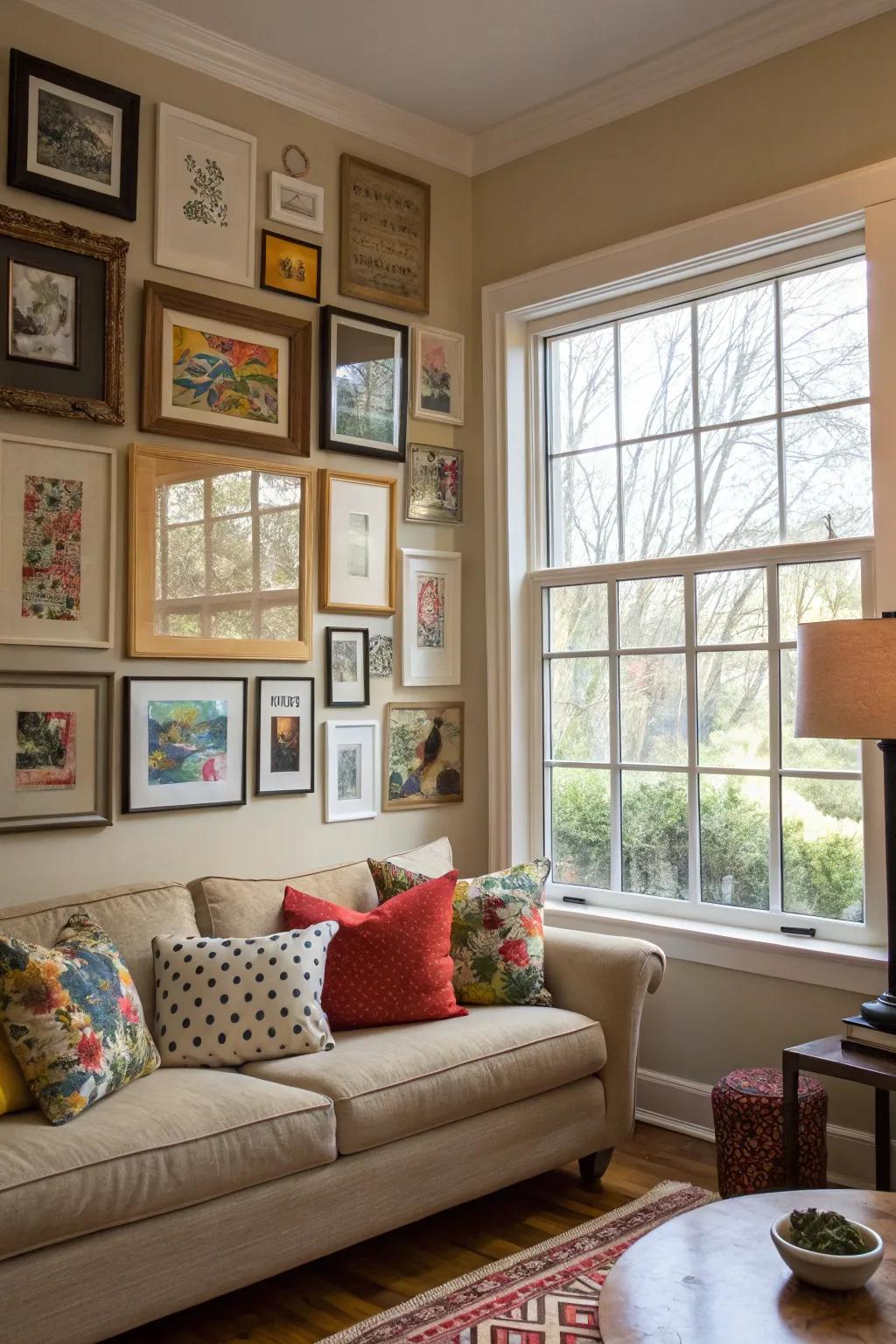 A gallery wall adds character and height to your space.