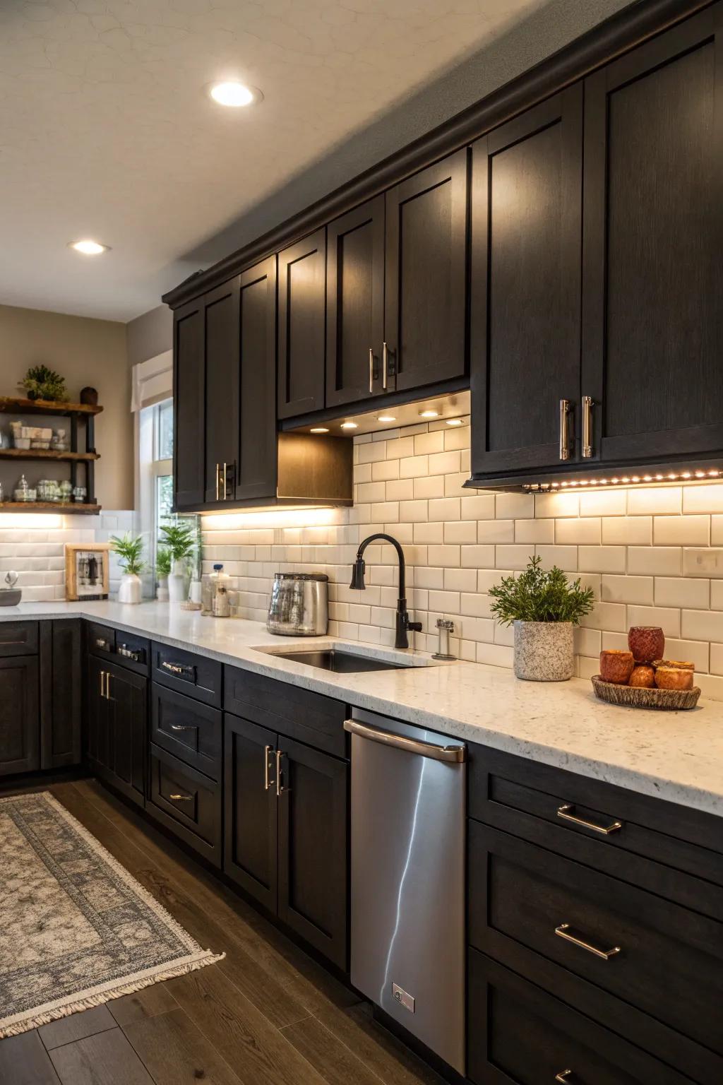 The timeless elegance of white subway tiles in a modern kitchen.