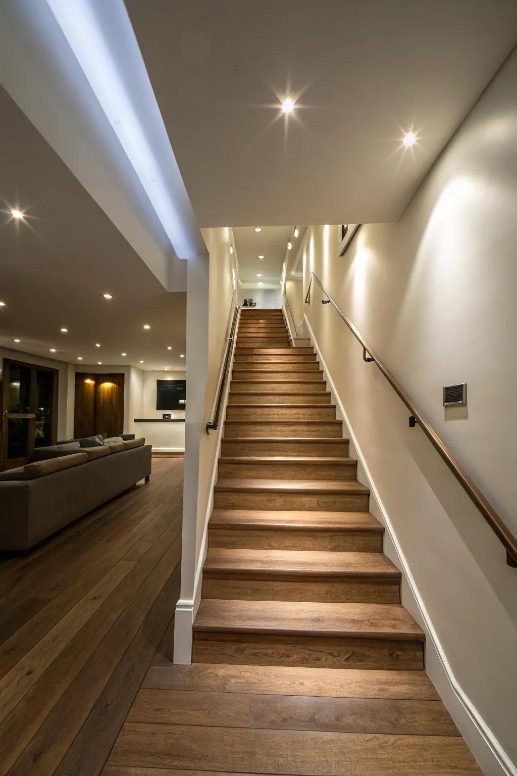 Modernize your basement stairs with recessed lighting.