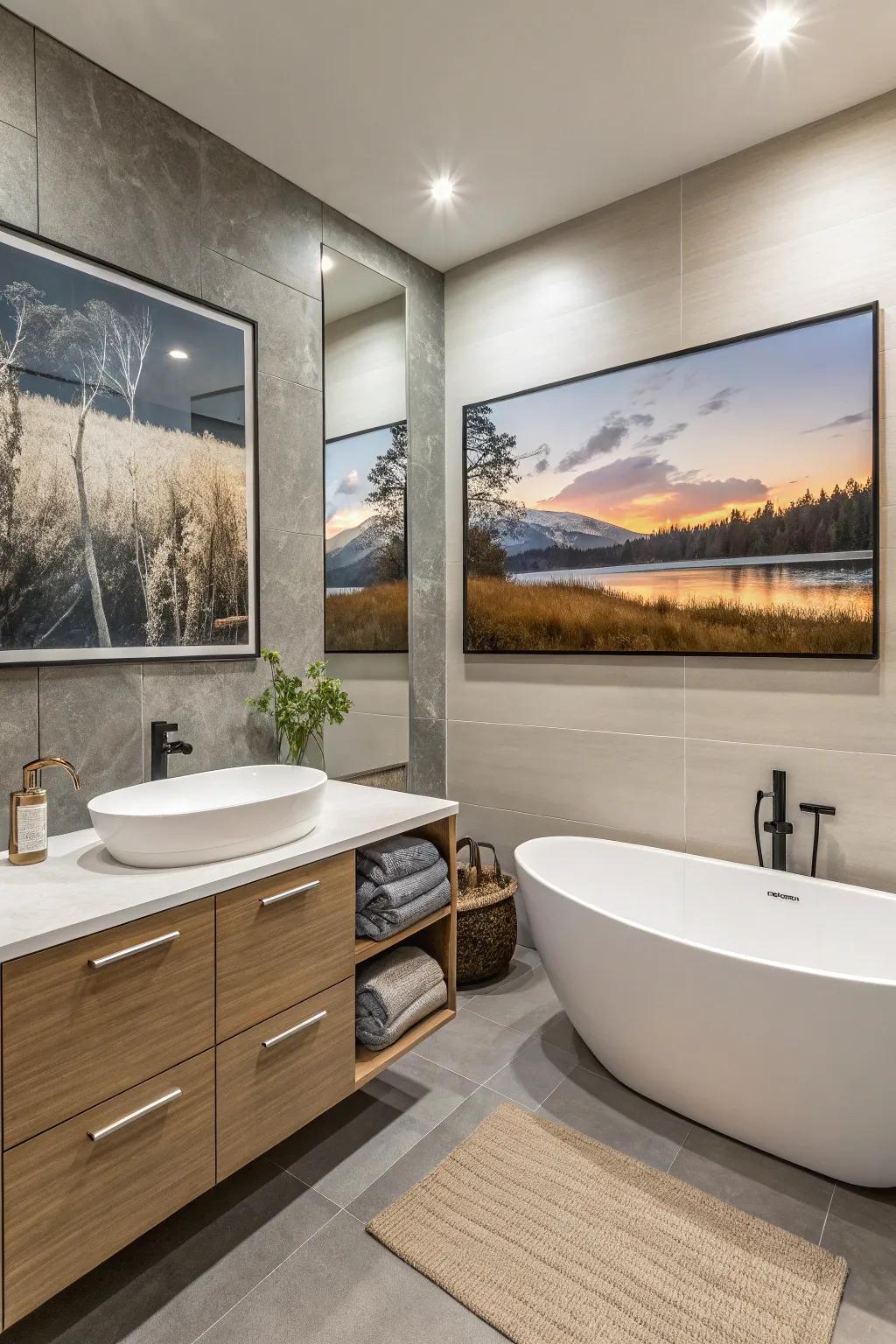 Wall art can transform a bathroom into a space of elegance and tranquility.