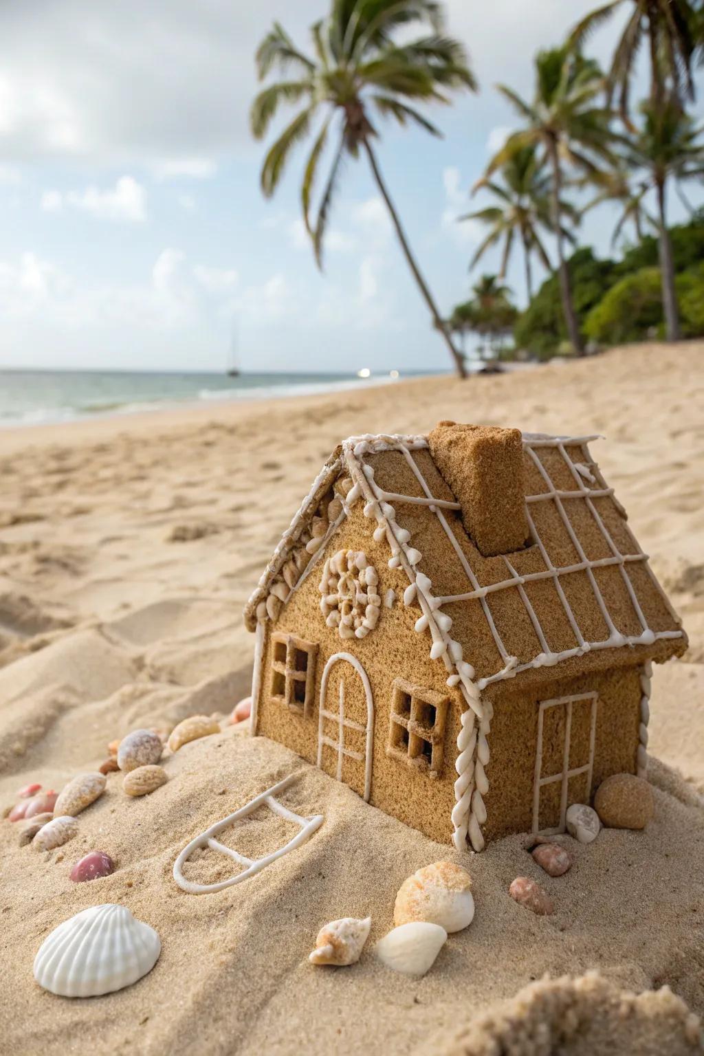 The perfect sandy beach setting made from graham crackers.