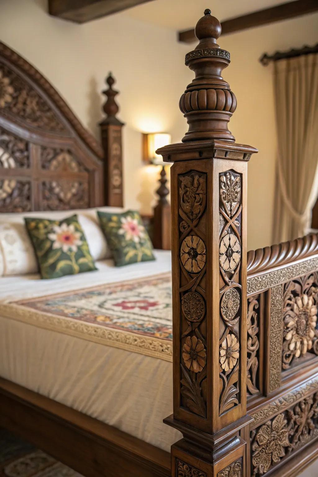 Ornamental bedposts infuse a layer of sophistication into any bedroom setting.