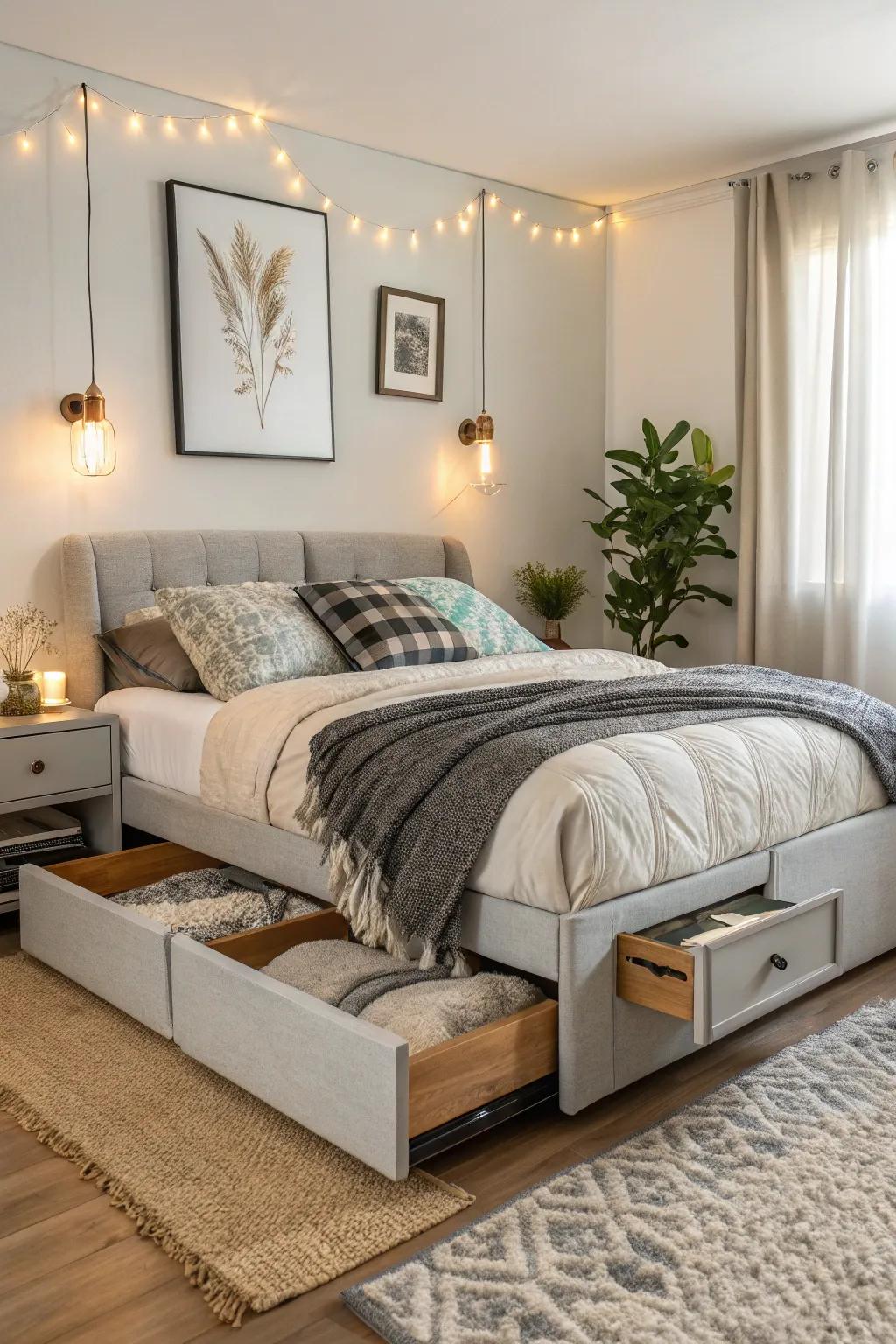 Improve your design with a raised bedstead that comes with storage solutions.