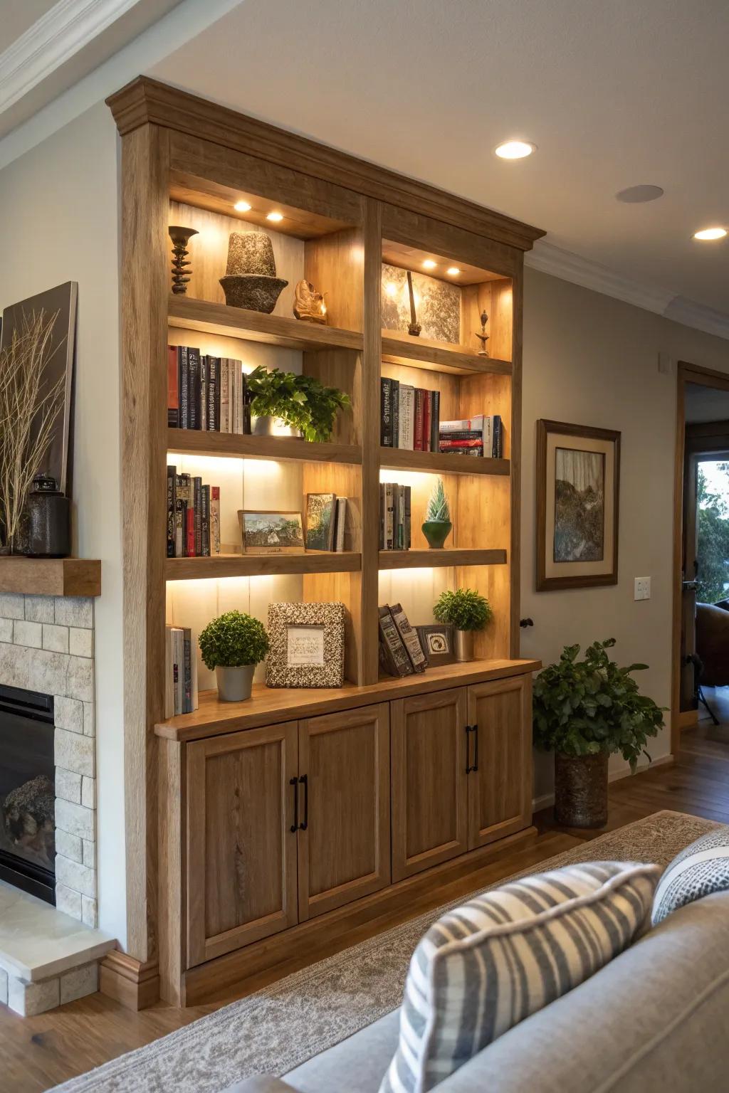 Enhance your living room with a seamless built-in bookcase design.