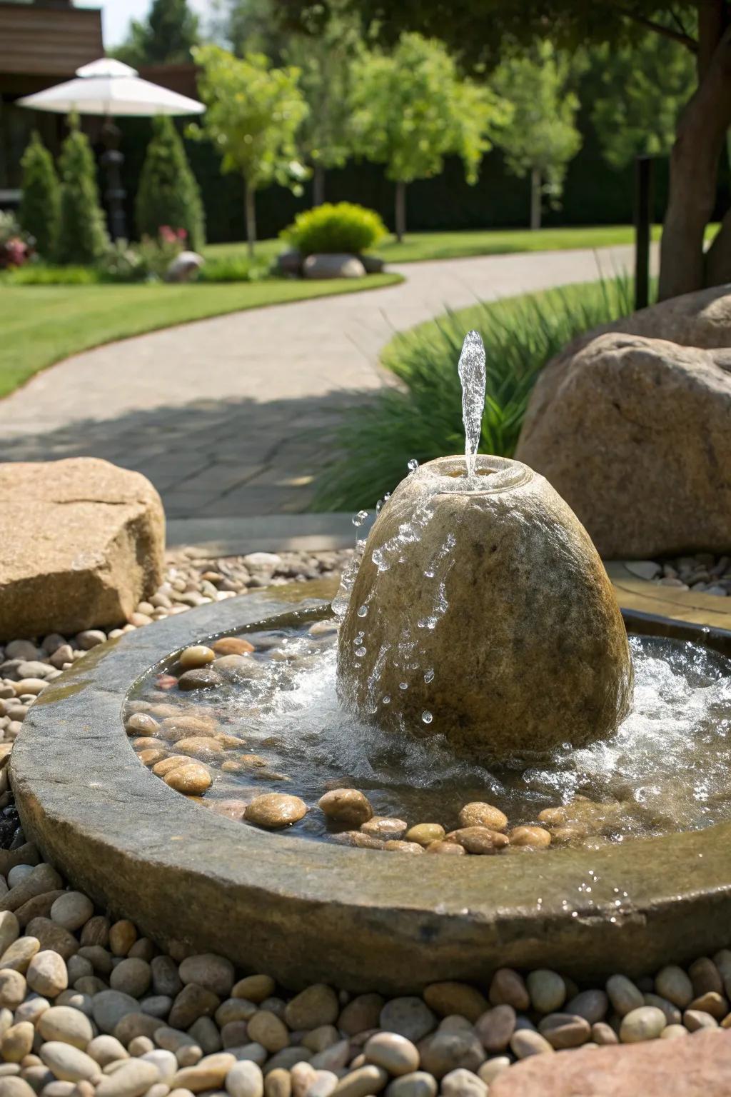 This unprocessed stone fountain brings sophistication and countryside appeal to every garden.