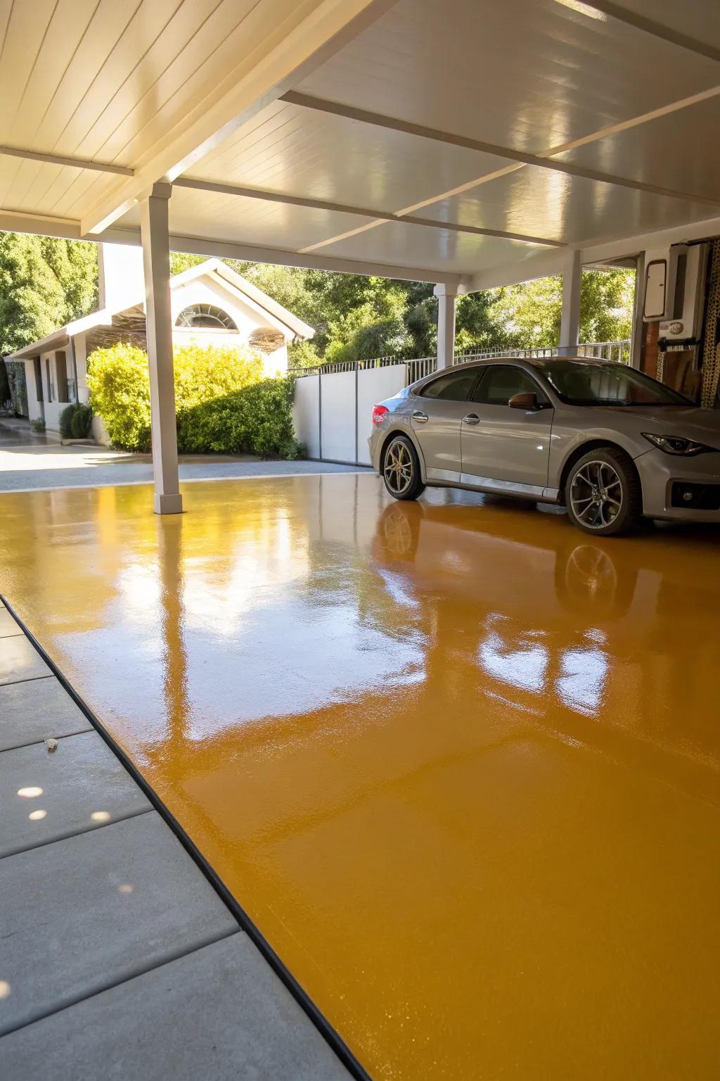 Epoxy flooring adds a smooth, sophisticated touch to your carport.