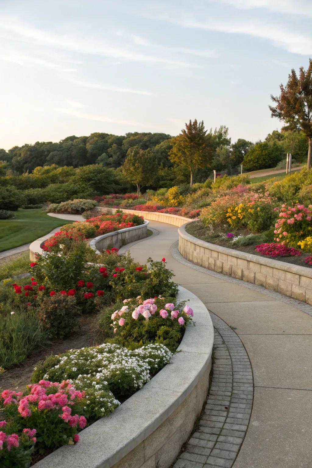 Curved concrete edges create a seamless transition in the landscape.