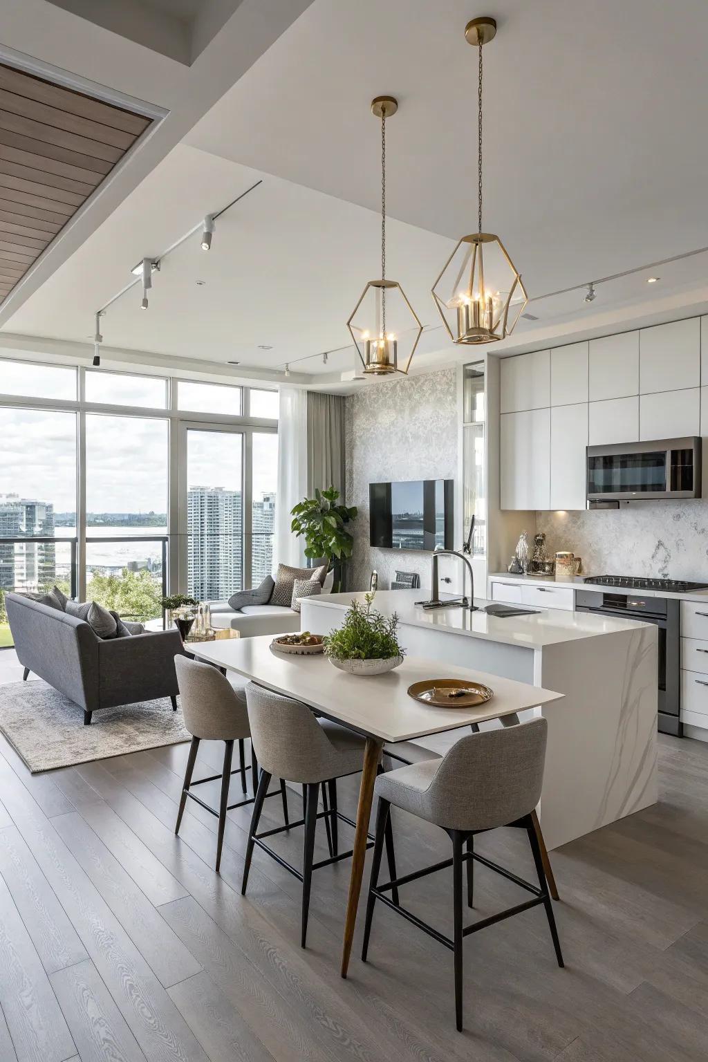 An open layout fosters a seamless connection between kitchen and living spaces.