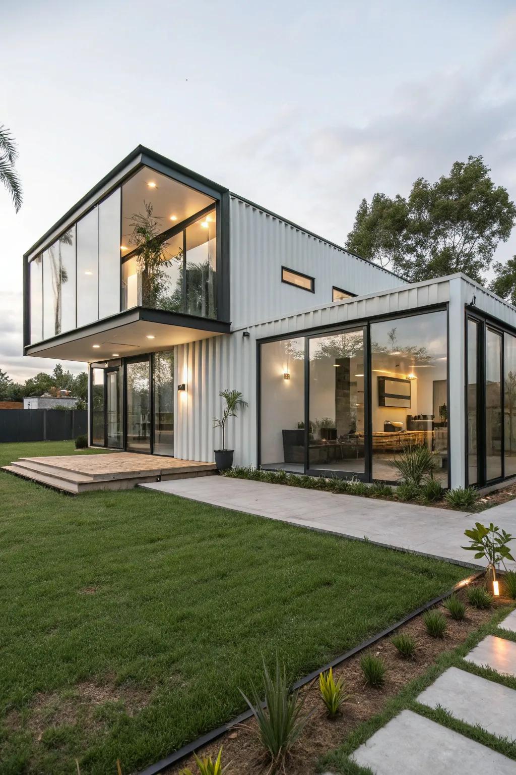 A stylish container home featuring modern architectural elements.