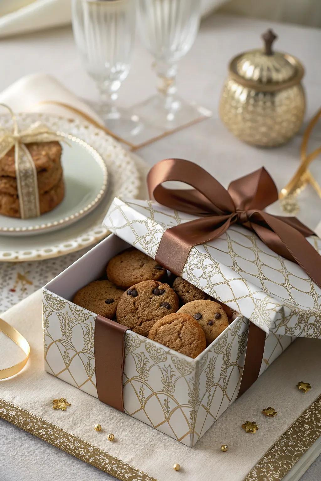 Elegant gift boxes transform cookies into a sophisticated gift.