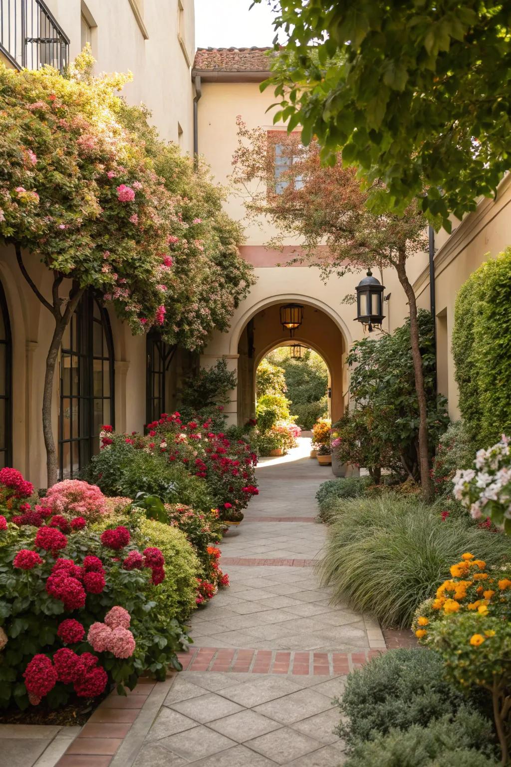 A burst of greenery and blooms to freshen up your entrance.