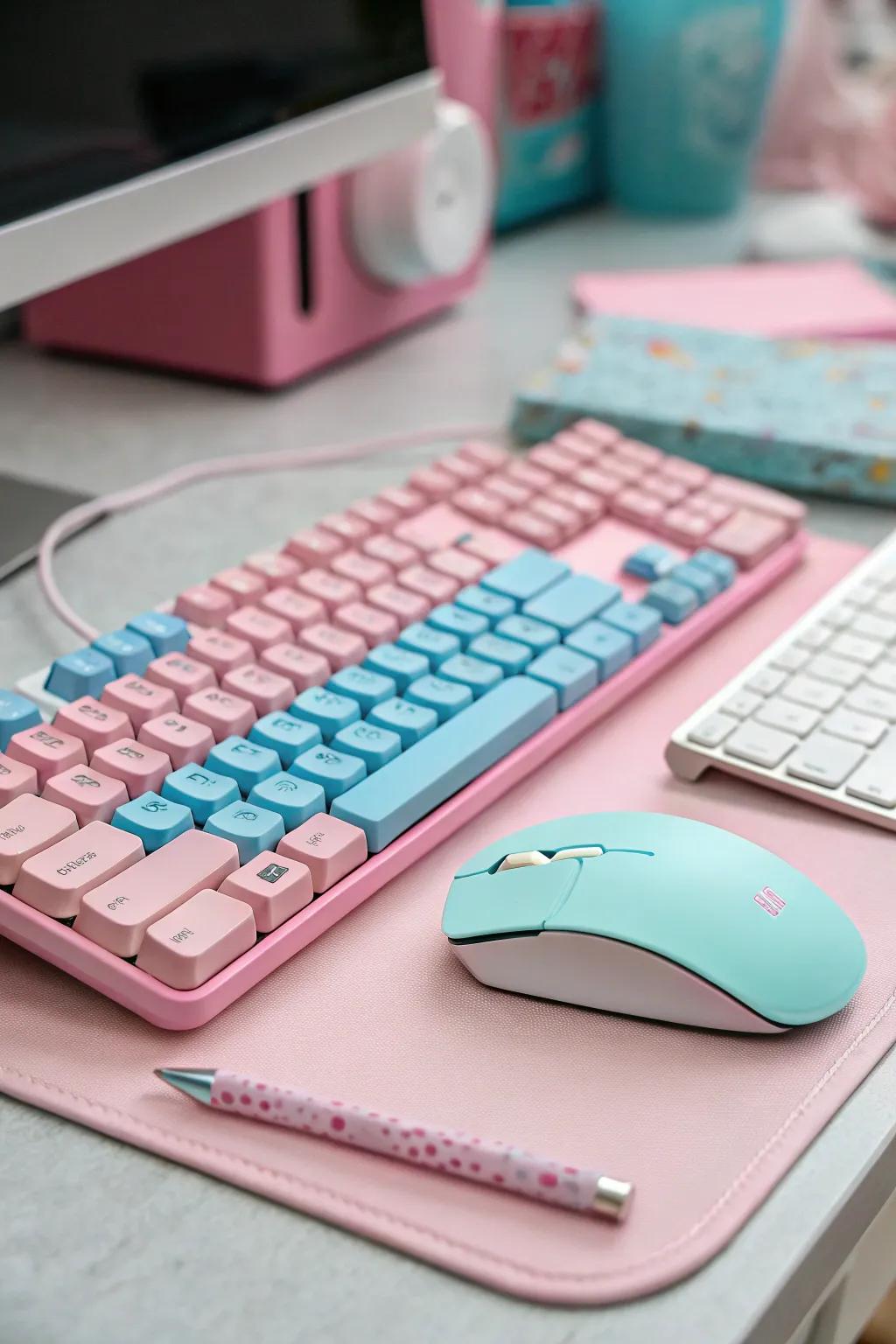 A pastel-themed PC setup that exudes charm and tranquility.