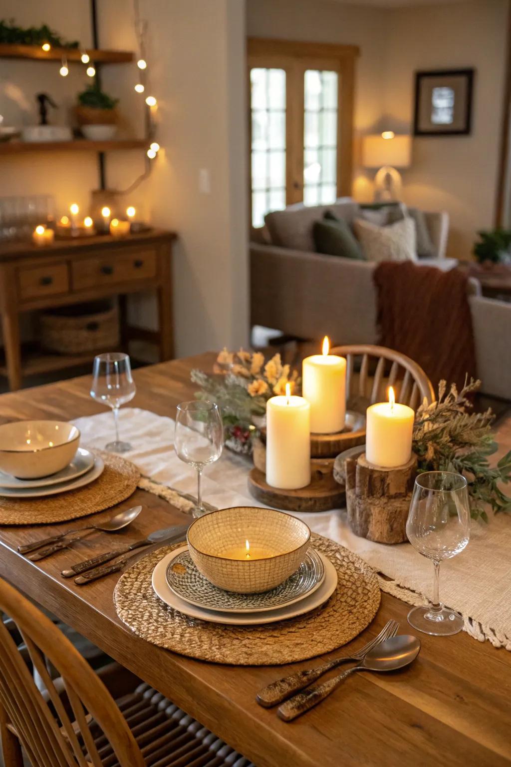 Honey-toned table exudes warmth and comfort.