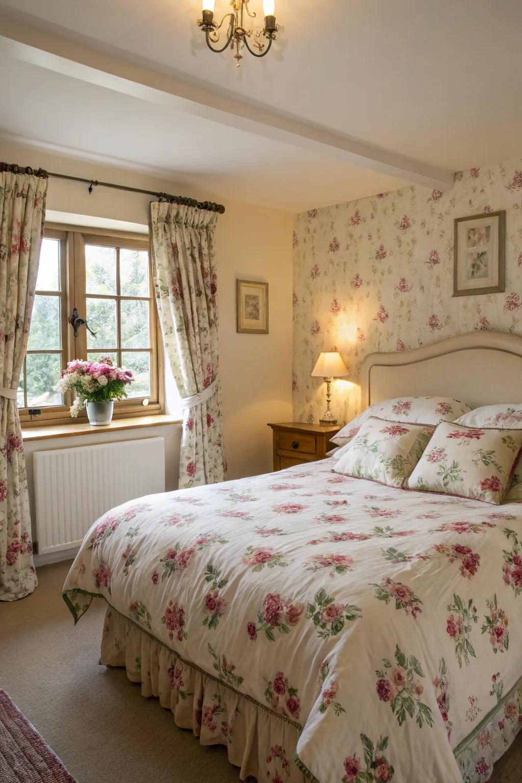 Floral motifs invite the English countryside inside.