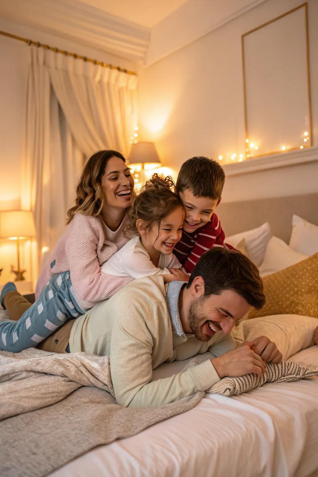 Seize the joyful, snug moments with your family on a bed.