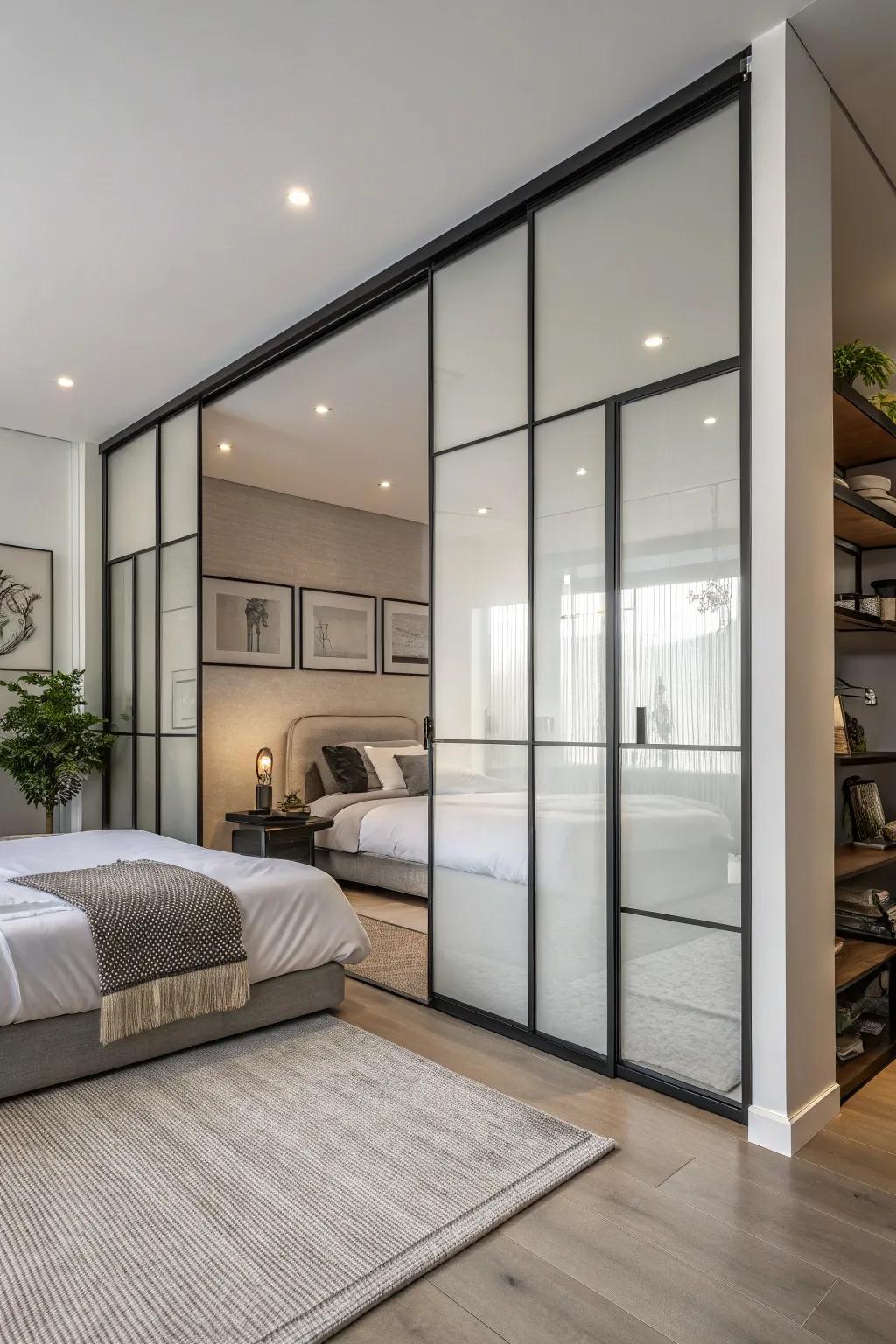 Sleek sliding doors offer both style and functionality.