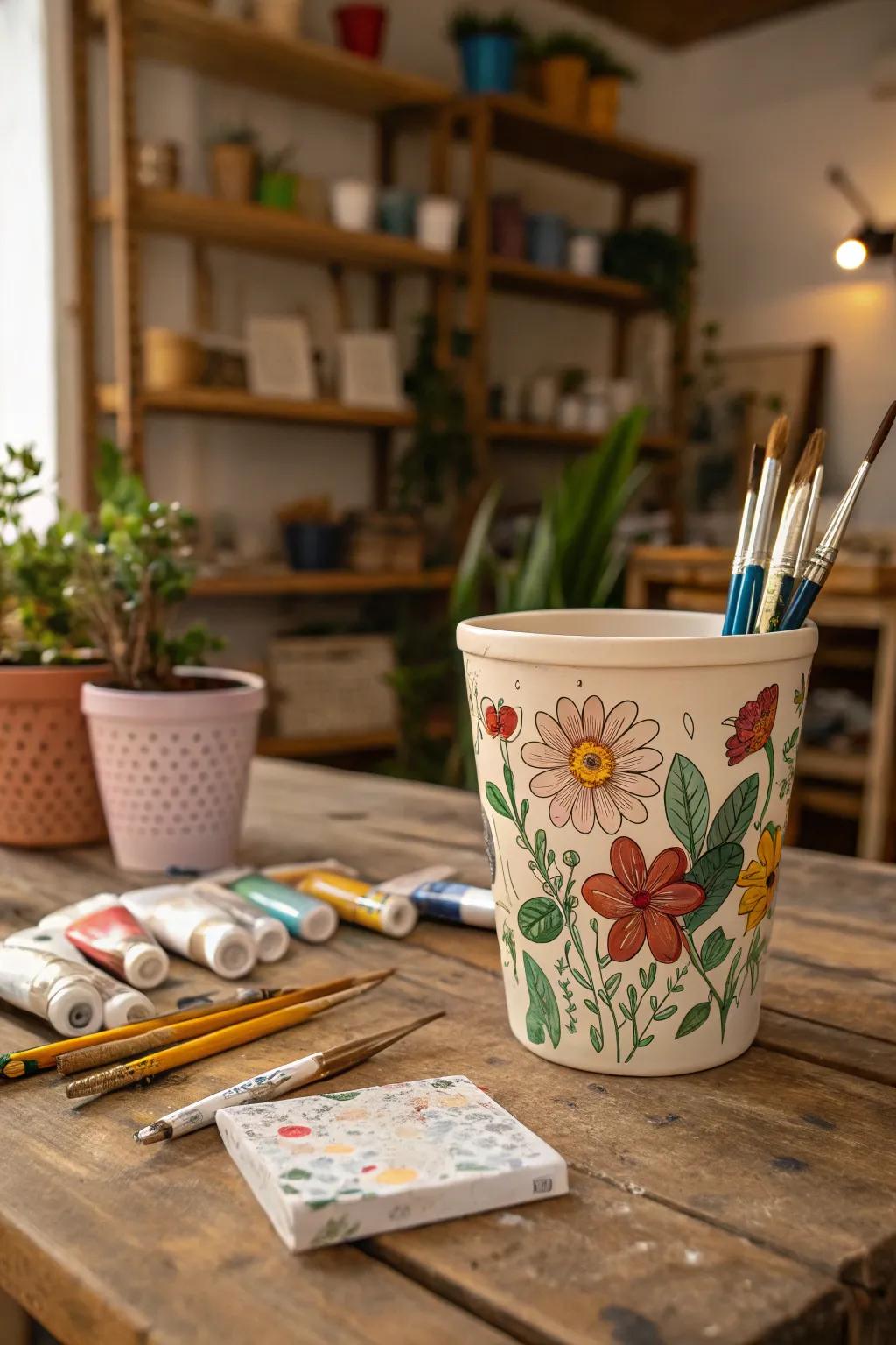 Hand-painted flower cups that are art pieces in themselves.