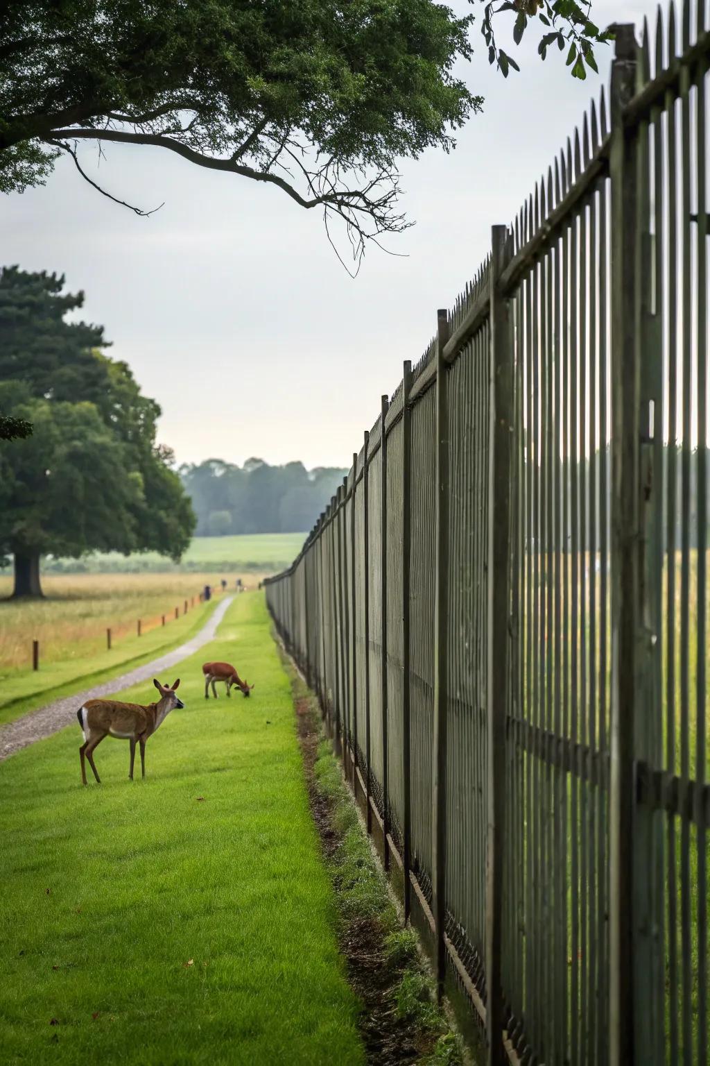 An impressive tall fence effectively keeps deer from intruding into the garden.