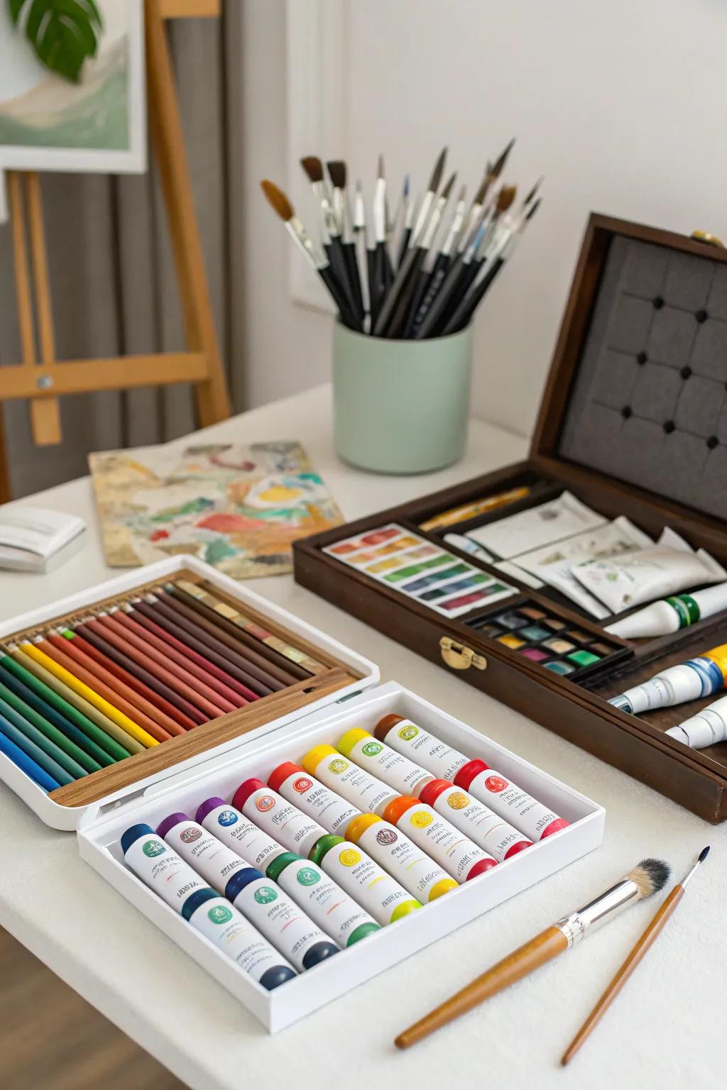 A selection of premium art supplies ready to inspire creativity.