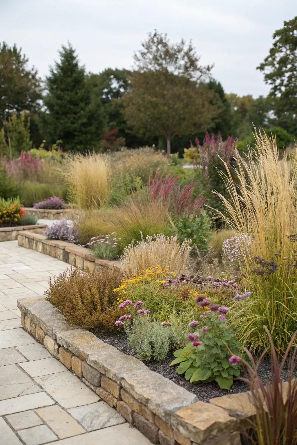 A vibrant garden featuring diverse native plants thriving in harmony.