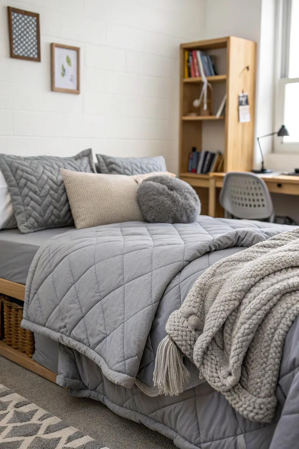 Layer textures for a cozy and inviting bed.