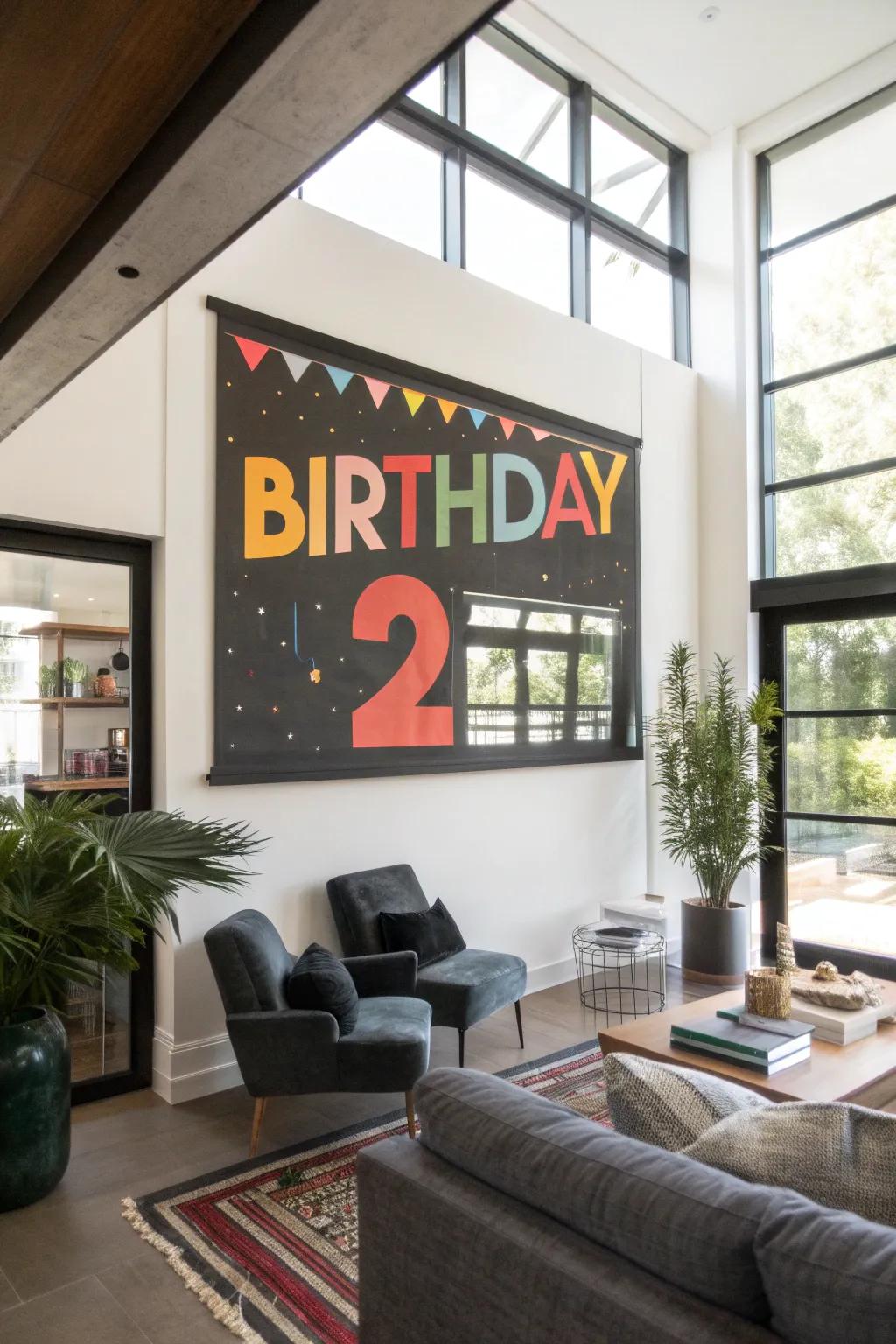 Bold typography makes a striking birthday poster centerpiece.