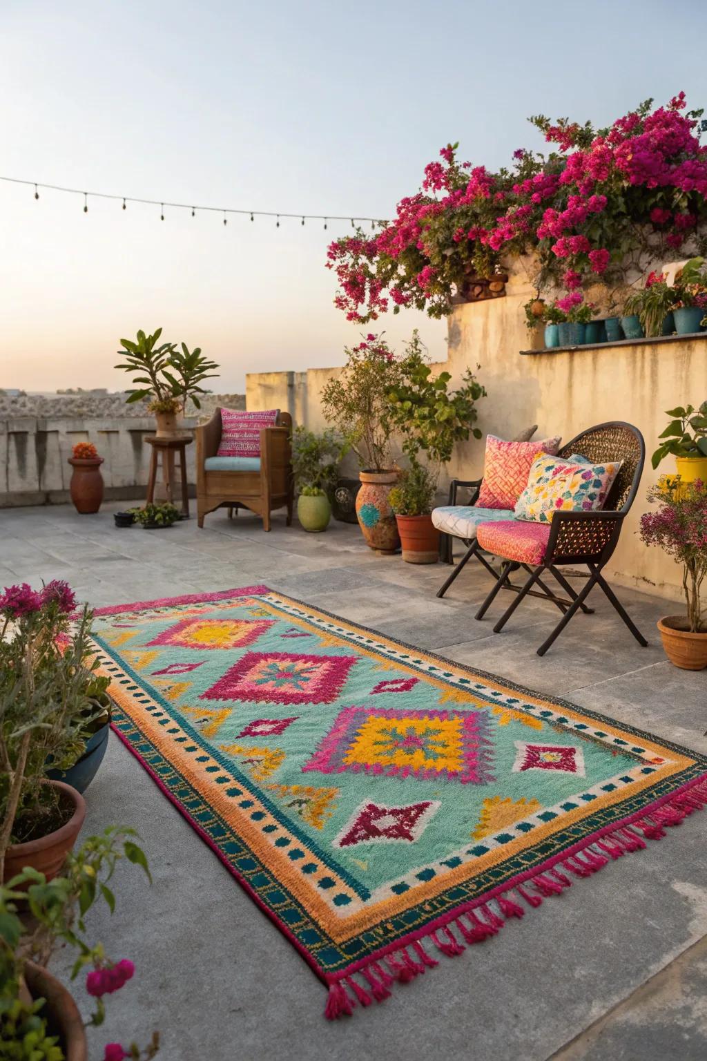 An outdoor rug immediately enhances your patio's style and comfort.