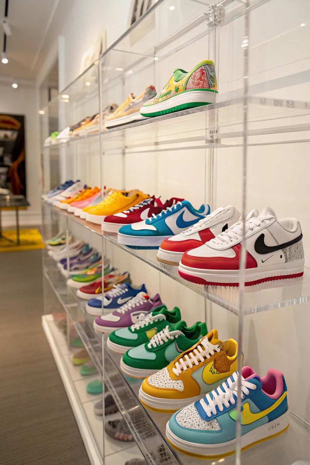 Sneaker display shelves that turn shoes into art pieces.