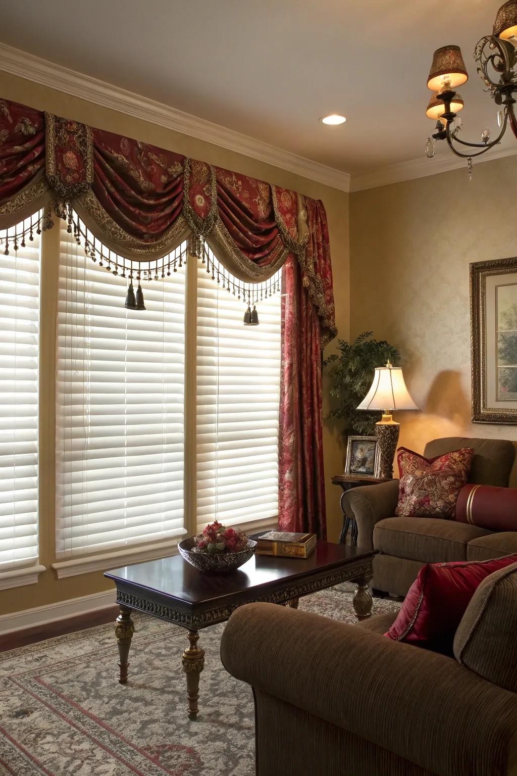 Classic fabric valances add warmth and texture.