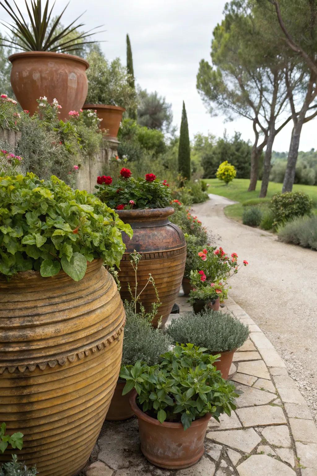 A captivating assortment of pot types for an unparalleled garden design.