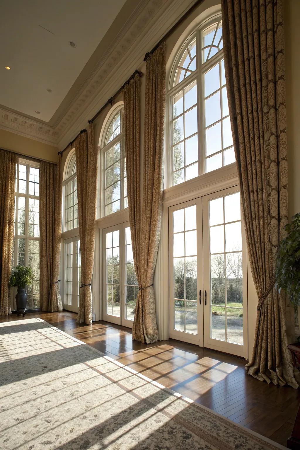 Floor-to-ceiling curtains enhance the grandeur of large windows.