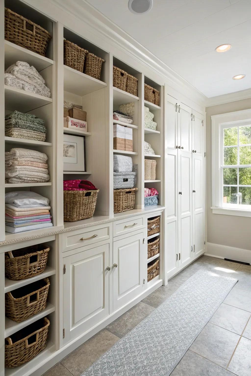 Maximize storage with elegant floor-to-ceiling cabinets.