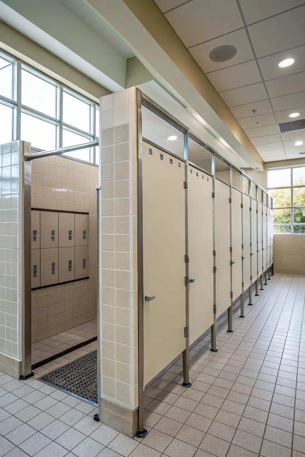 Individual shower enclosures ensuring comfort and privacy.