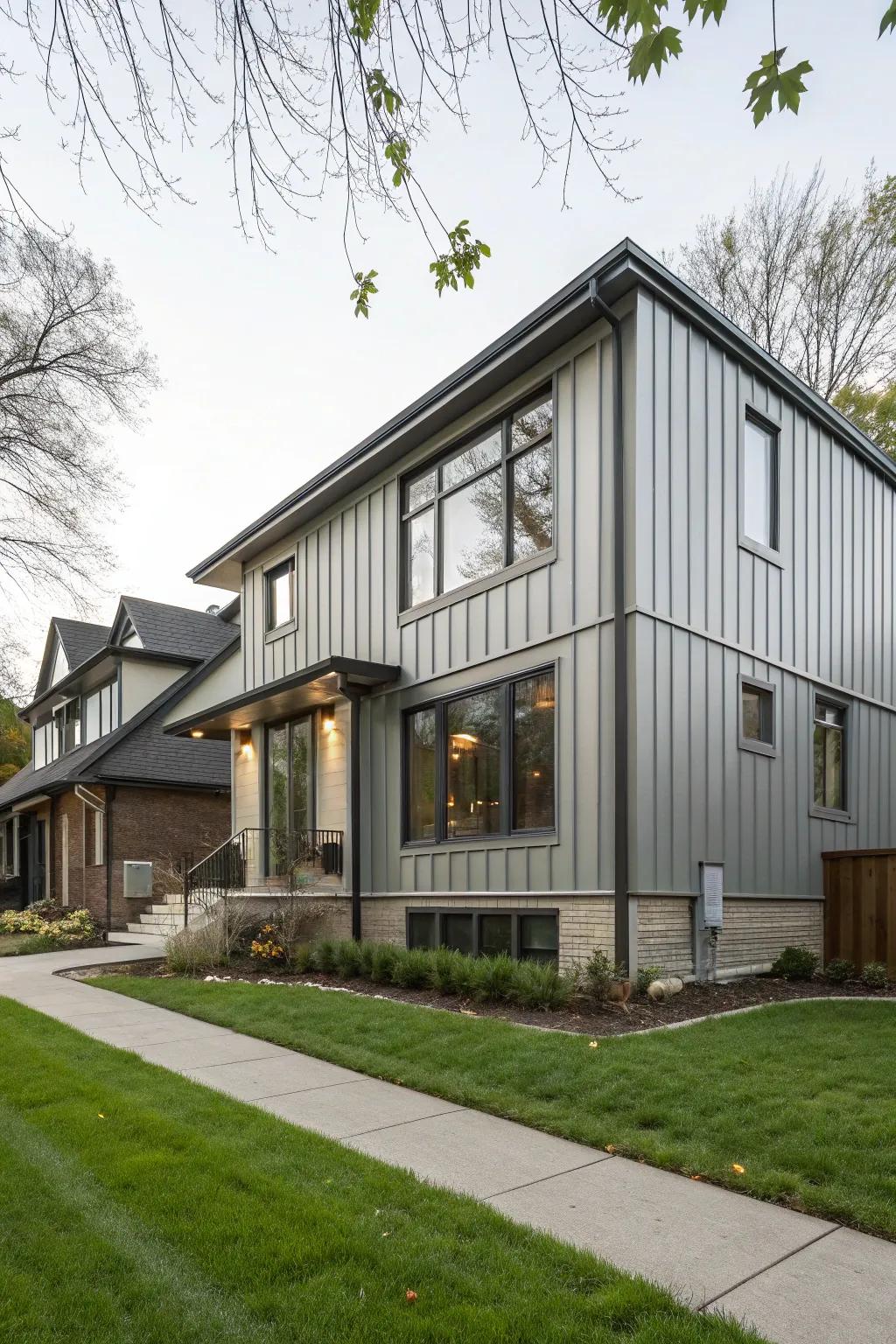 A contemporary residence with refined metal cladding, ideally enhancing its modern layout.