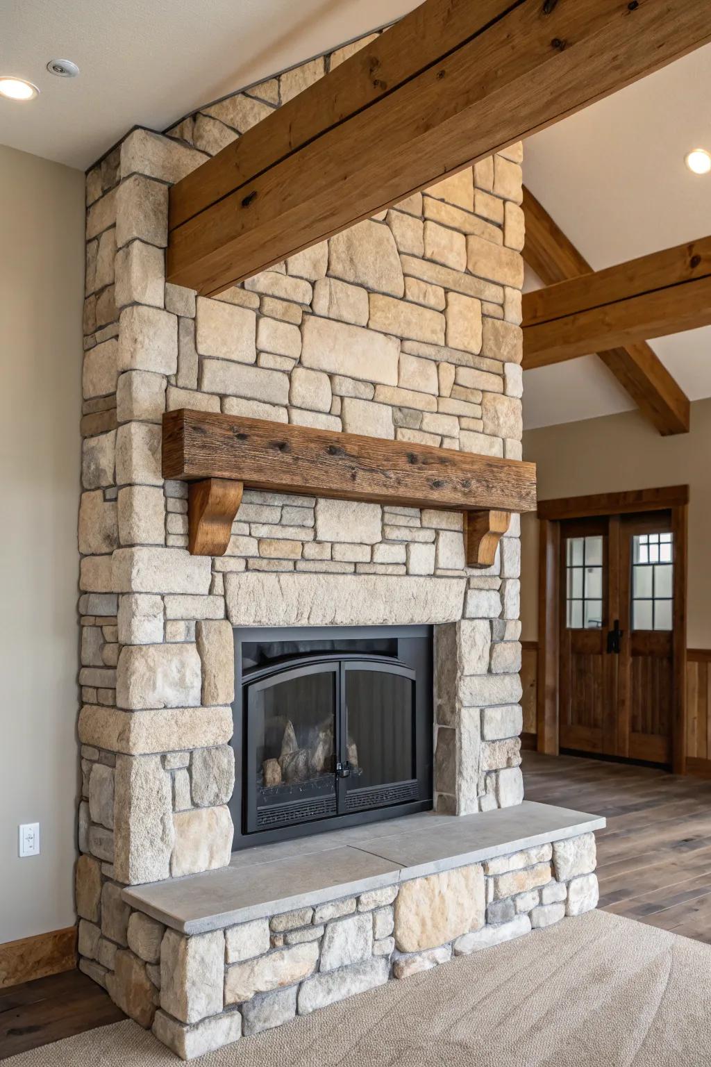 A harmonious blend of stone and wood creating a classic farmhouse feel.