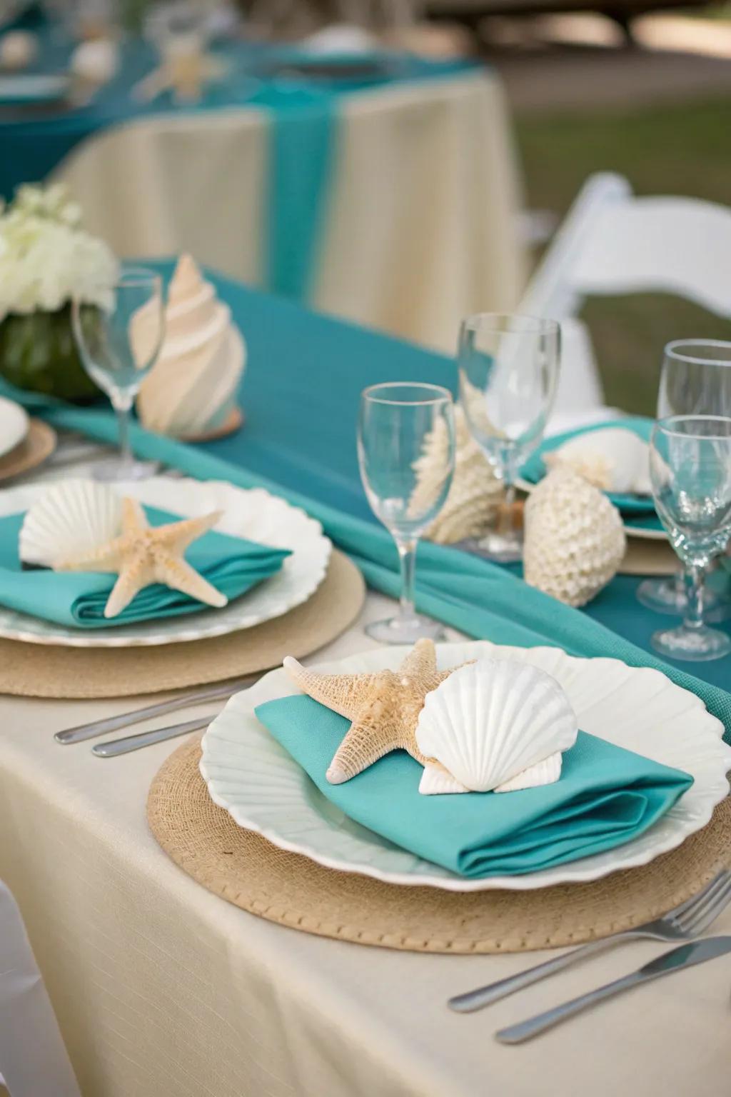 An exquisite table arrangement that embodies the essence of a coastal getaway.