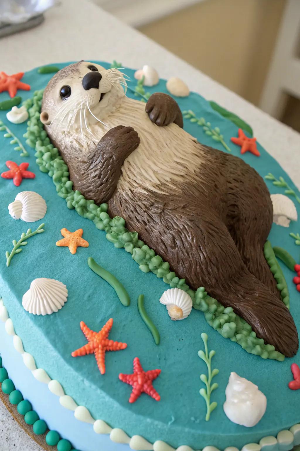 A 3D sculpted otter cake makes for an unforgettable centerpiece.