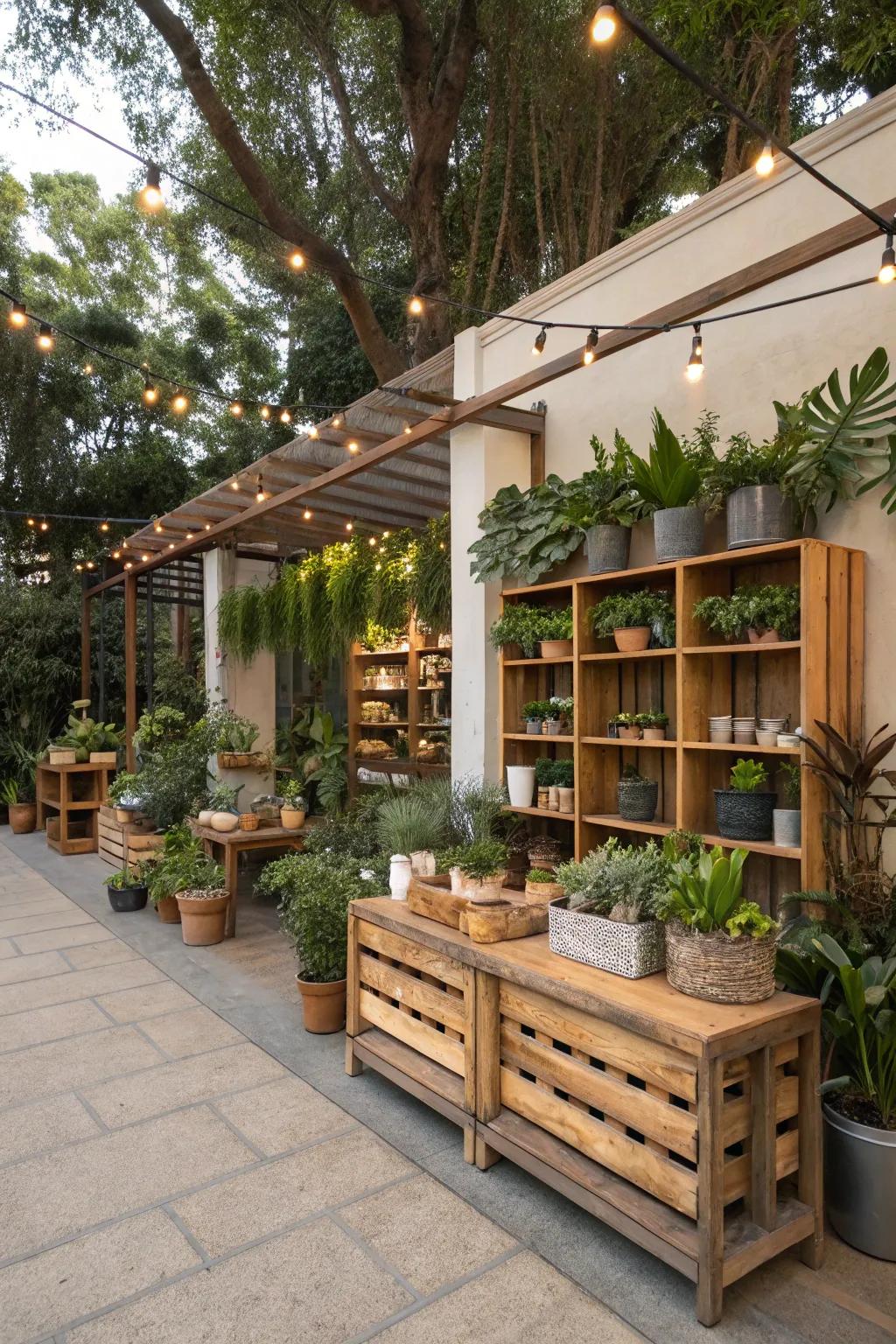 Using natural components such as wood and plants to foster a serene environment for your store.