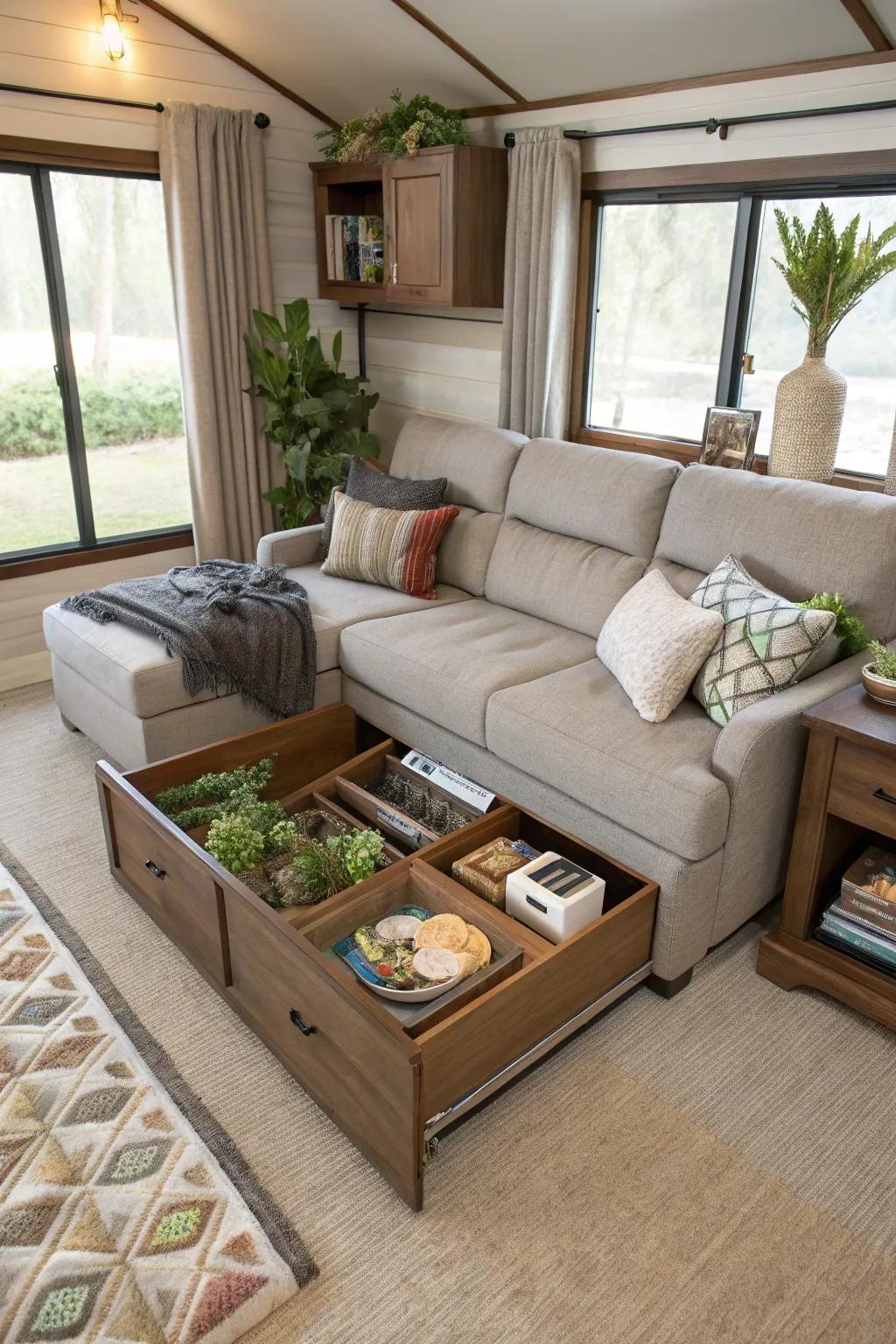 Furniture with multiple uses maximizes space without losing elegance.