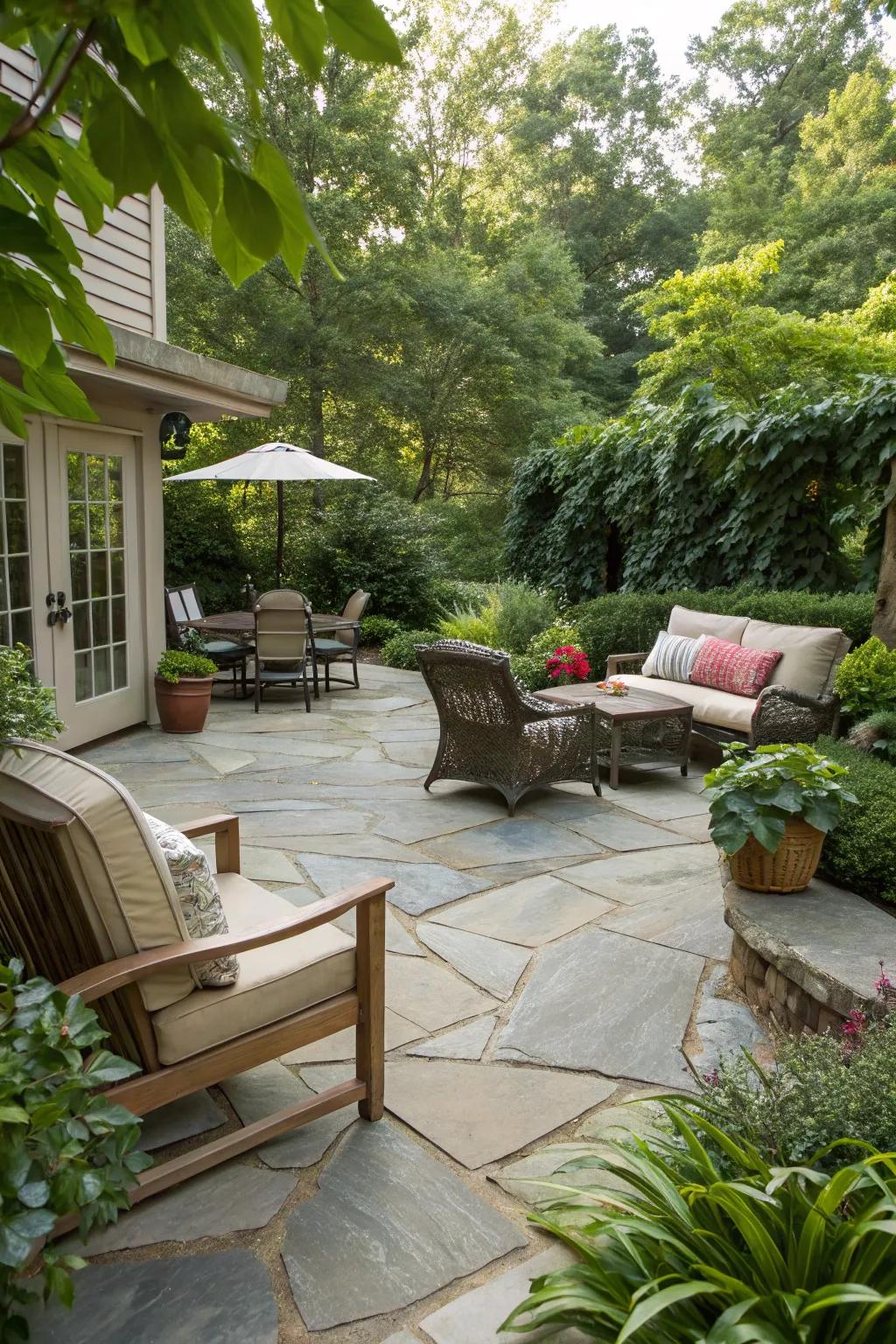 Natural stone adds timeless elegance to any patio setting.