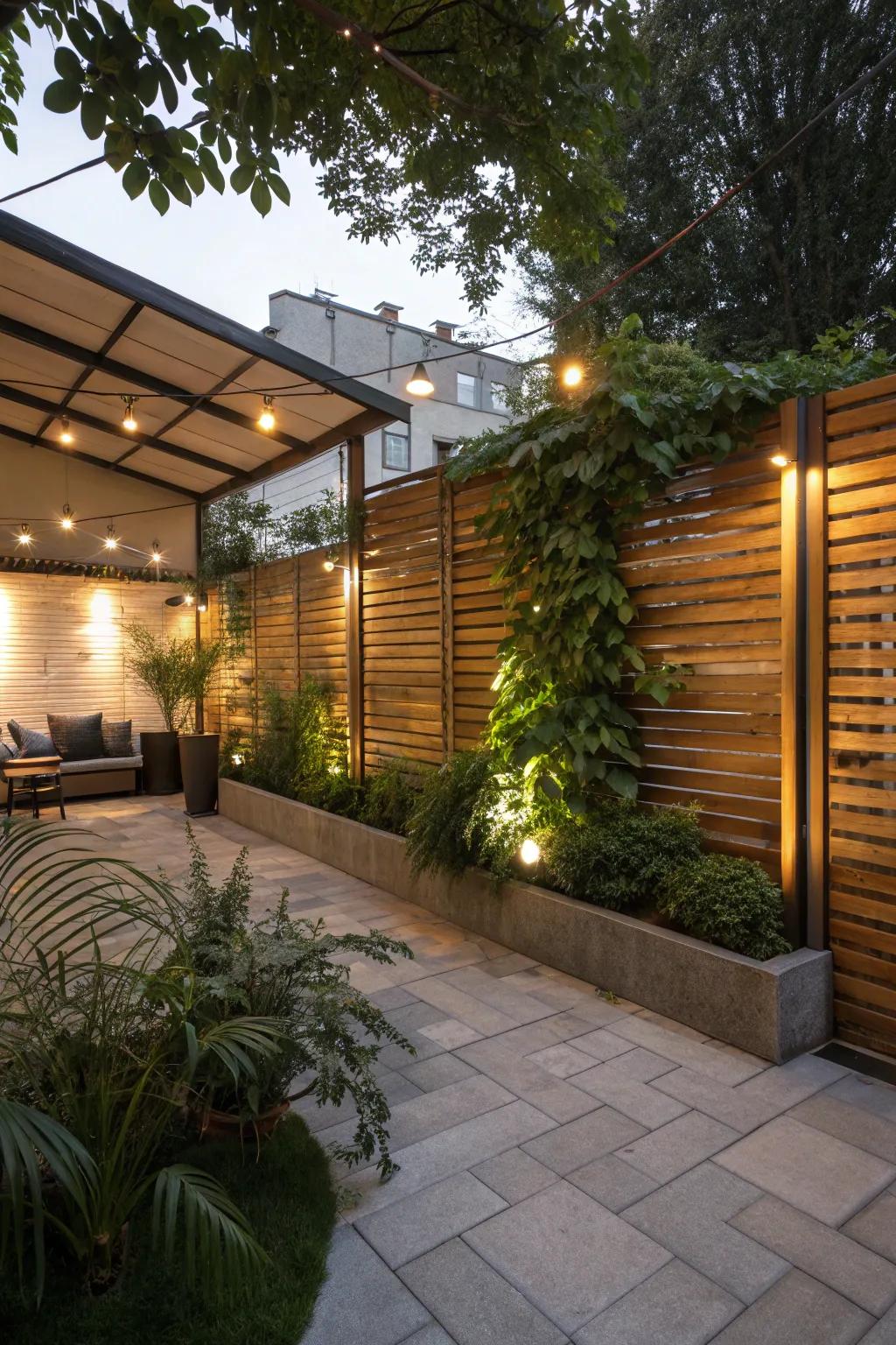 Wooden panels offer a classic touch to patio privacy, enhancing both style and seclusion.