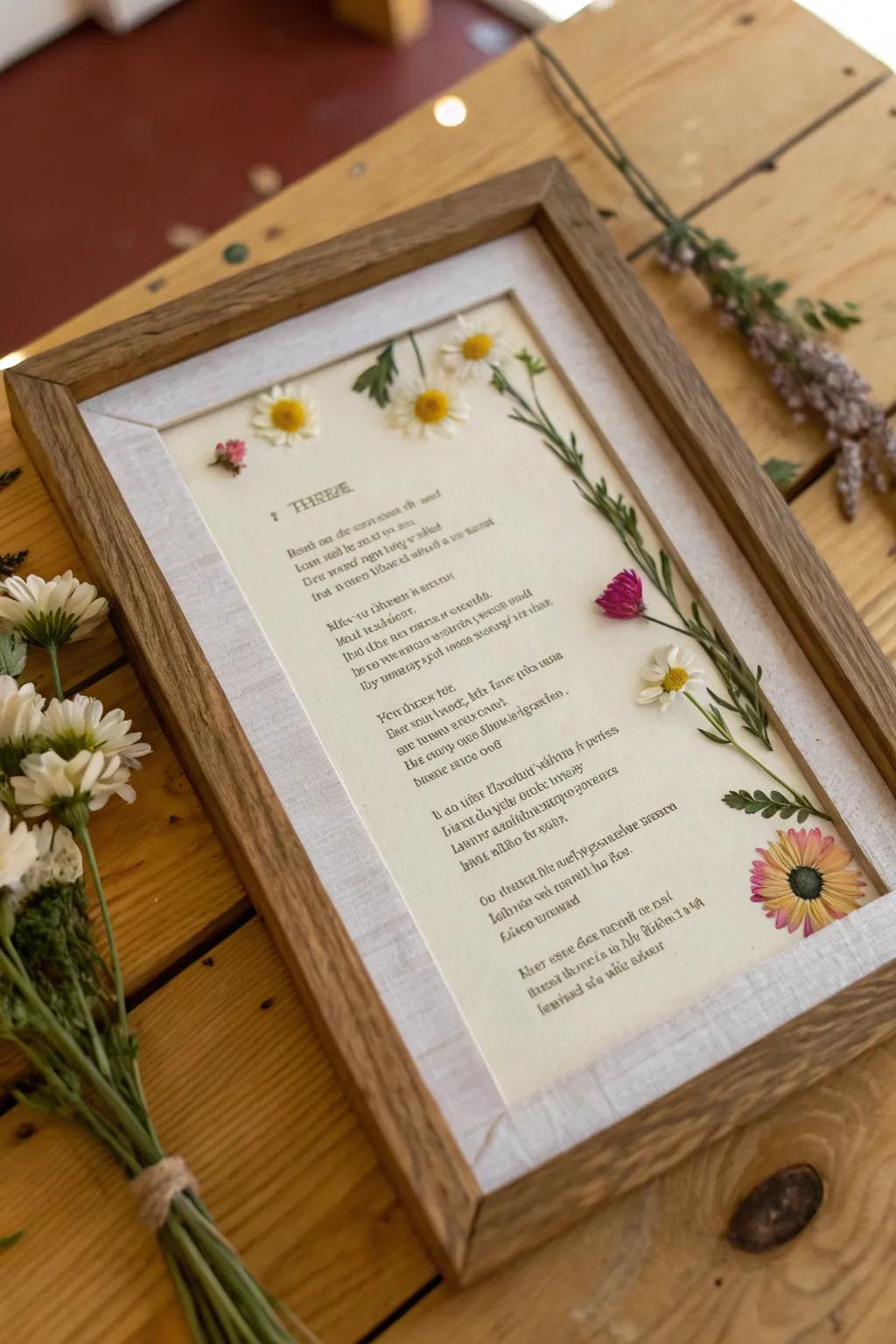 Preserved blossoms impart a classic allure to your cherished poem exhibits.