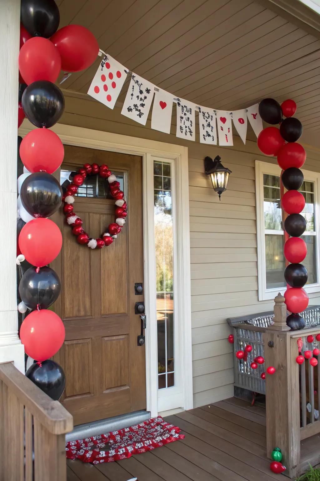 Create a striking entrance with balloons and playing cards to set the mood right from the start.