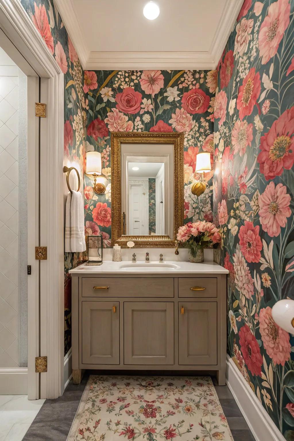 Dramatic floral patterns can breathe life and sophistication into your washroom.
