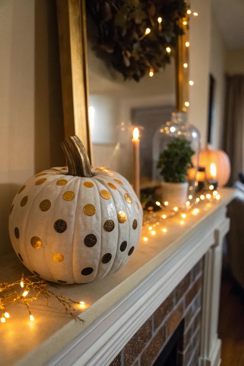 Metallic polka dots add a touch of elegance to your pumpkin decor.