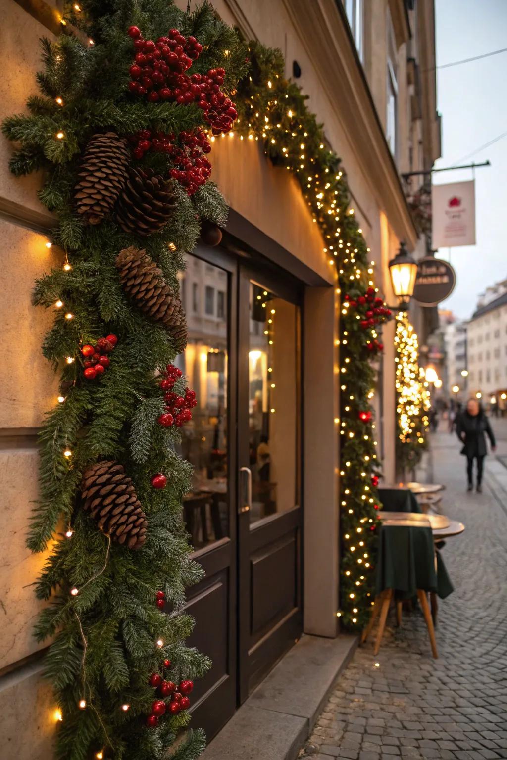 A charming entrance that welcomes guests with holiday cheer.