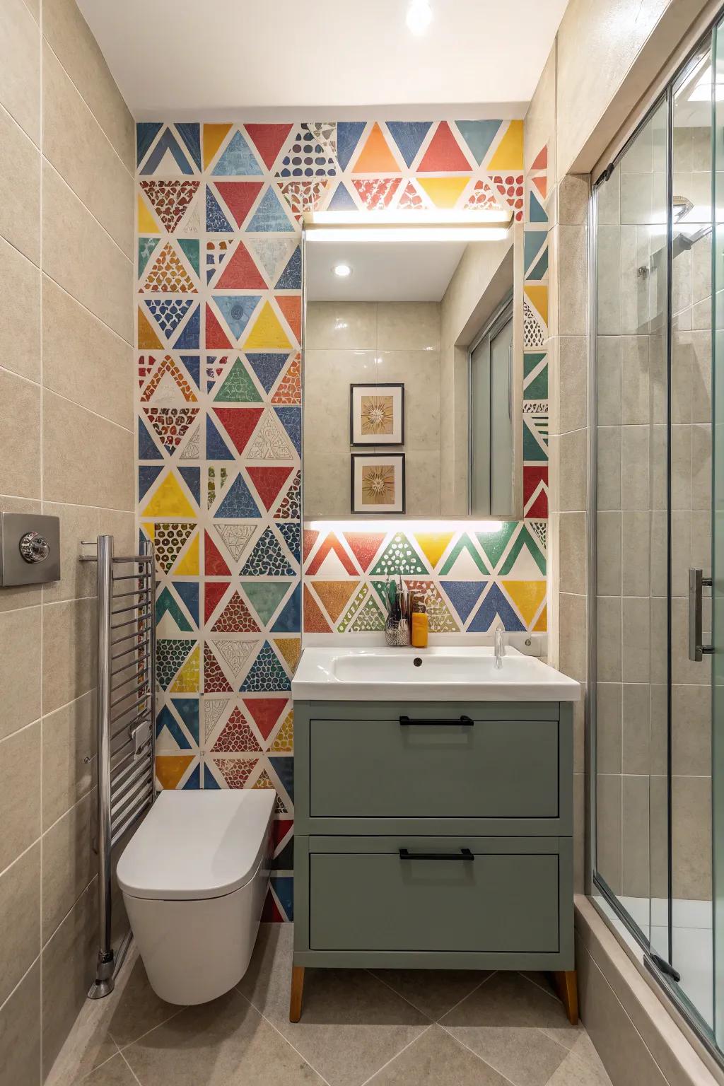 Dynamic mosaic tiles add color and interest to small spaces.