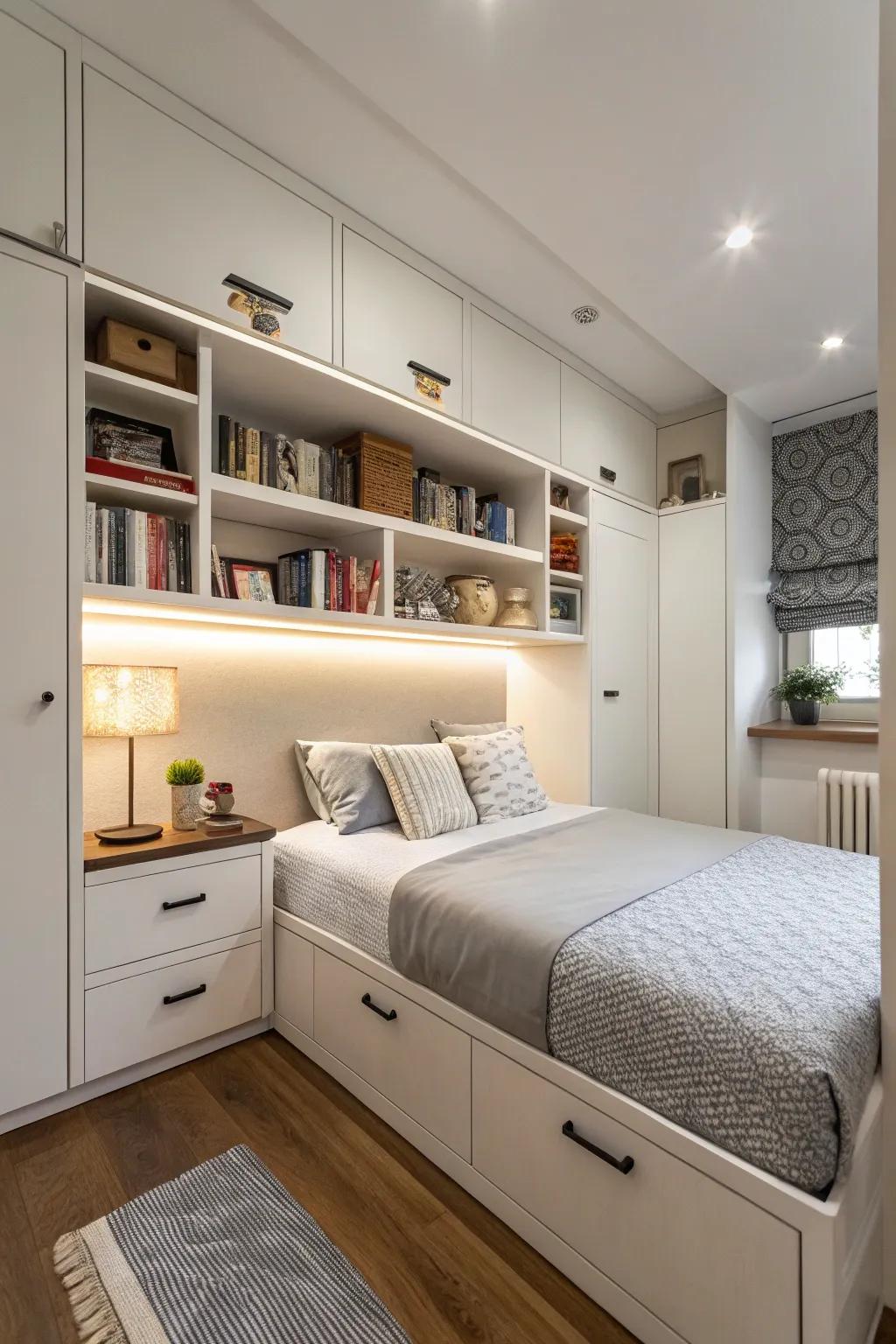 Utilize beds with built-in storage to save space.