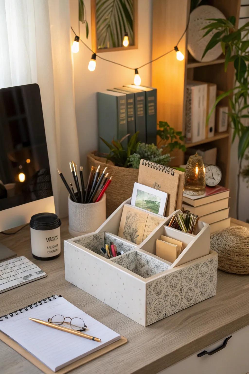 Home office desk with elegant organizers for a tidy workspace.